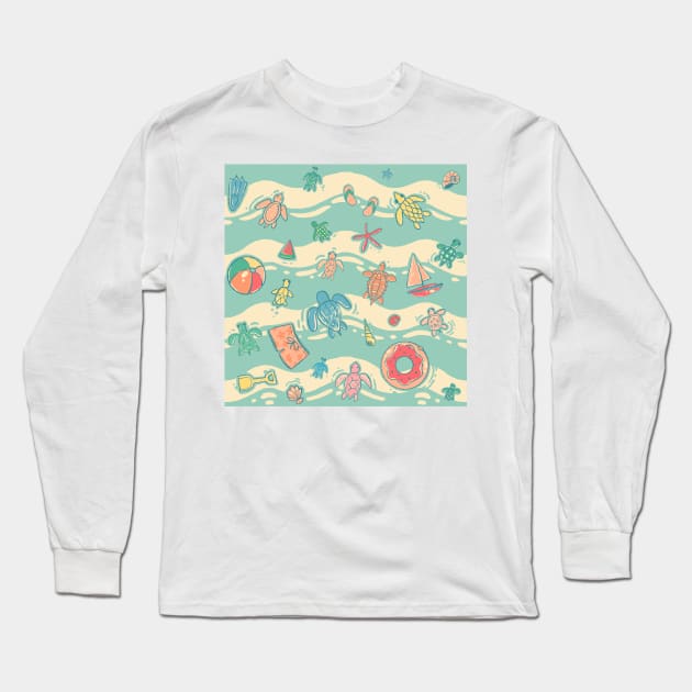 Sea turtles with pool and beach toys Long Sleeve T-Shirt by narwhalwall